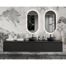 Gliss Design Arges Badkamermeubel met Ribbelfront Mat Zwart 240cm incl. topblad