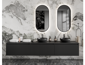 Gliss Design Arges Badkamermeubel met Ribbelfront Mat Zwart 240cm incl. topblad