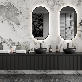 Gliss Design Arges Badkamermeubel met Ribbelfront Mat Zwart 240cm incl. topblad