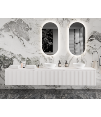 GLISS DESIGN Gliss Design Arges Badkamermeubel met Ribbelfront Mat Wit 240cm incl. topblad