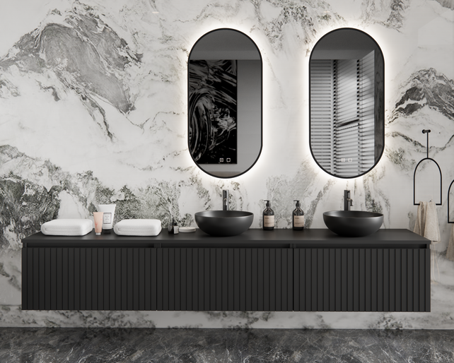 Gliss Design Arges Badkamermeubel met Ribbelfront Mat Wit 240cm incl. topblad