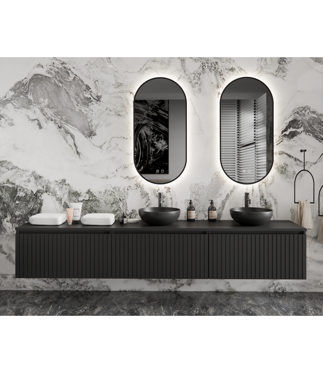 GLISS DESIGN Gliss Design Arges Badkamermeubel met Ribbelfront Mat Wit 240cm incl. topblad