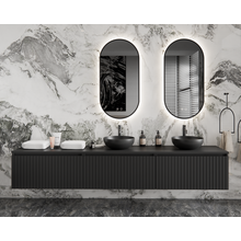 Gliss Design Arges Badkamermeubel met Ribbelfront Mat Zwart 270cm incl. topblad