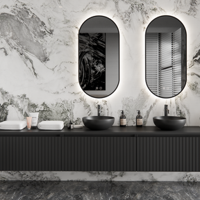 Gliss Design Arges Badkamermeubel met Ribbelfront Mat Zwart 270cm incl. topblad