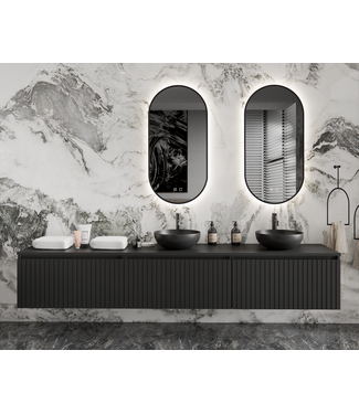 GLISS DESIGN Gliss Design Arges Badkamermeubel met Ribbelfront Mat Zwart 270cm incl. topblad