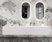 Gliss Design Arges Badkamermeubel met Ribbelfront Mat Wit 270cm incl. topblad