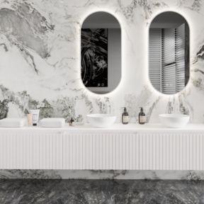 Gliss Design Arges Badkamermeubel met Ribbelfront Mat Wit 270cm incl. topblad