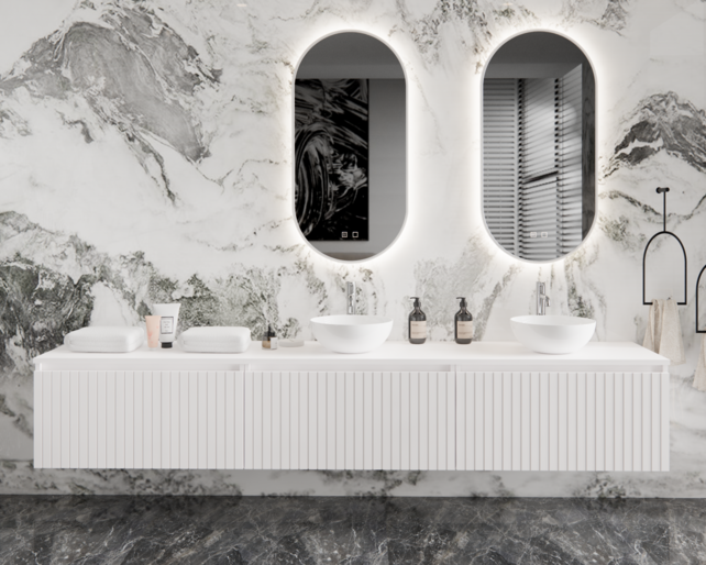 Gliss Design Arges Badkamermeubel met Ribbelfront Mat Wit 270cm incl. topblad