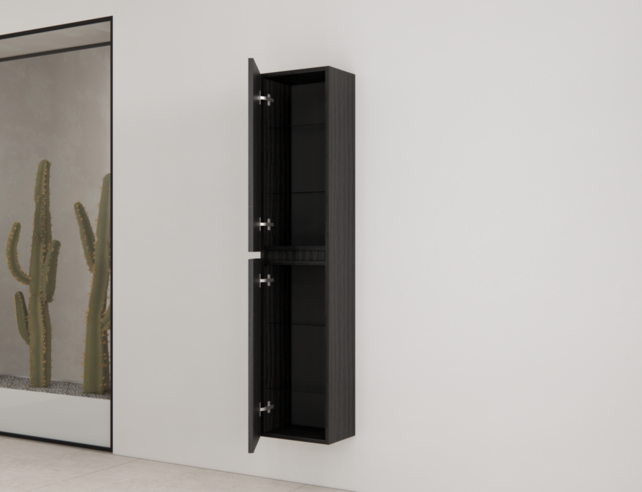 Badkamerkast met Ribbelfront Mat Zwart 160 cm 2-deurs Timotheus