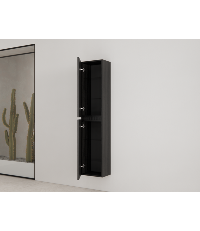 Badkamerkast met Ribbelfront Mat Zwart 160 cm 2-deurs Timotheus