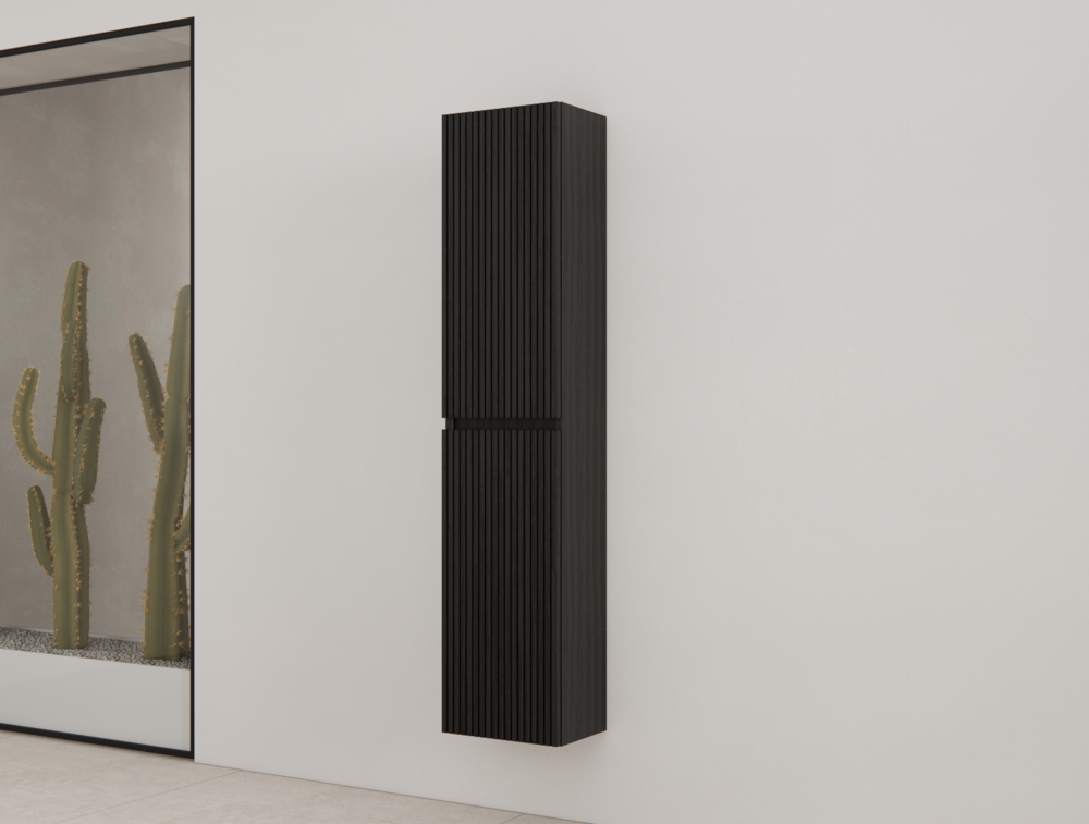 Lomadox Badkamer hoge kast New-Luton, zijdemat antraciet Wotan eiken Nb., 2 deuren, 1 plank, B/H/D ca. 35/170/32 cm