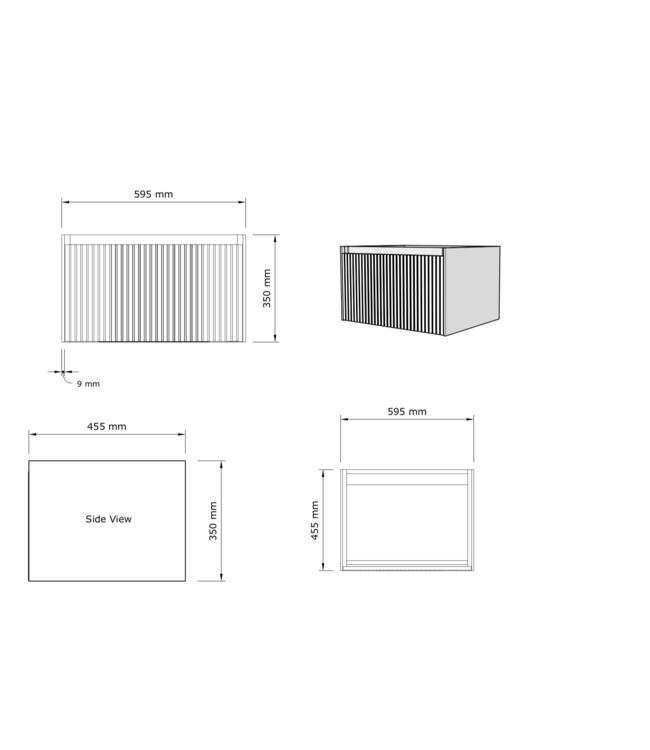 GLISS DESIGN Gliss Design Wastafelonderkast Ribbelfront Zwart Veneer 60 cm 1 lade Timotheus