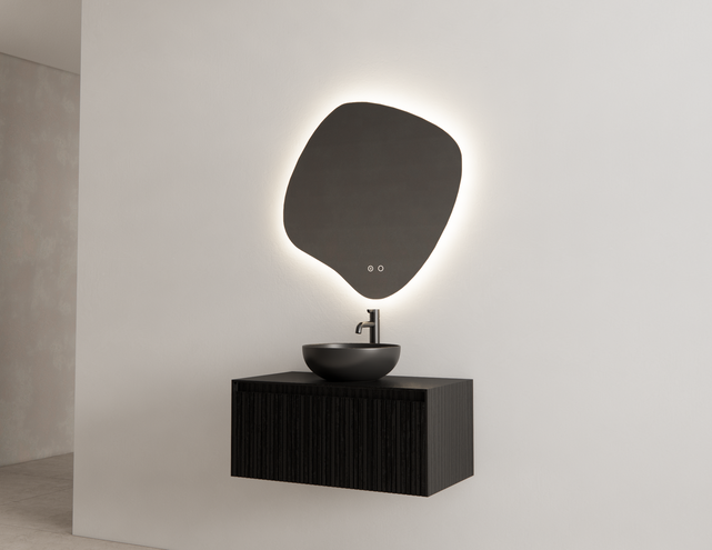 Gliss Design Wastafelonderkast Ribbelfront Zwart Veneer 60 cm 1 lade Timotheus