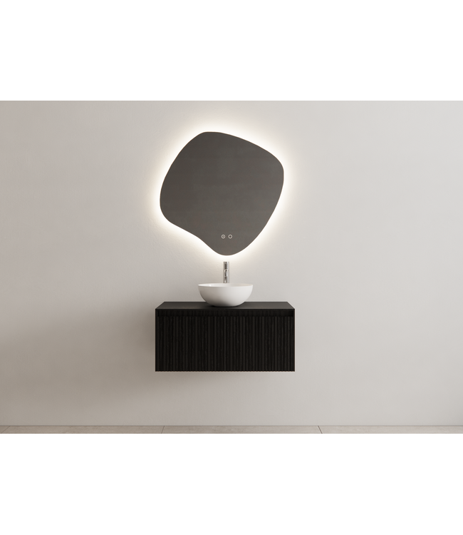 Gliss Design Wastafelonderkast Ribbelfront Zwart Veneer 60 cm 1 lade Timotheus