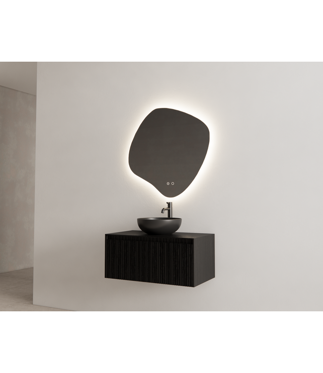 Gliss Design Wastafelonderkast Ribbelfront Zwart Veneer 70 cm 1 lade Timotheus