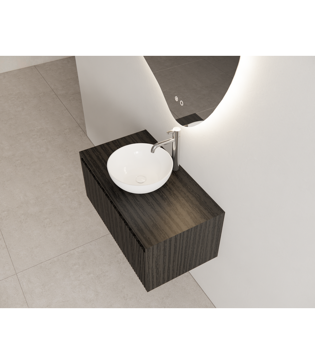 Gliss Design Wastafelonderkast Ribbelfront Zwart Veneer 70 cm 1 lade Timotheus