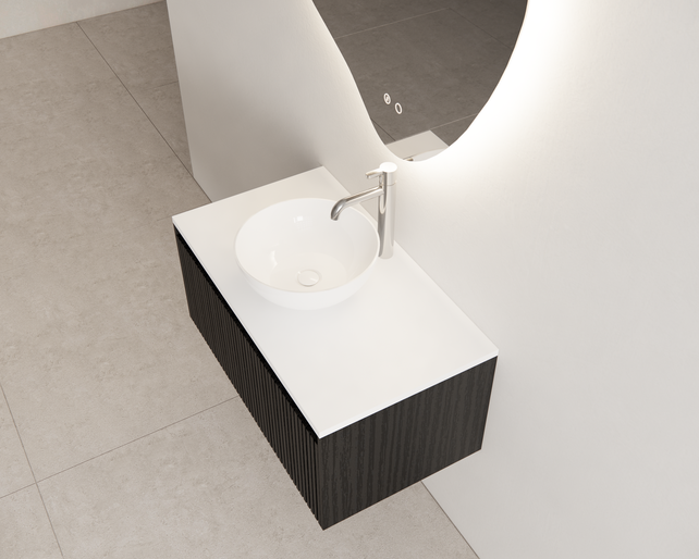 Gliss Design Wastafelonderkast Ribbelfront Zwart Veneer 70 cm 1 lade Timotheus