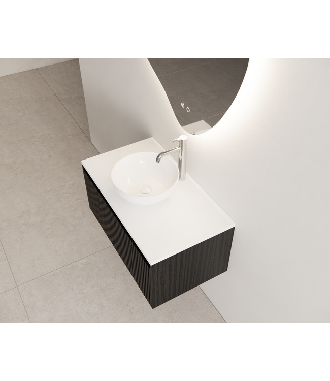 Gliss Design Wastafelonderkast Ribbelfront Zwart Veneer 70 cm 1 lade Timotheus