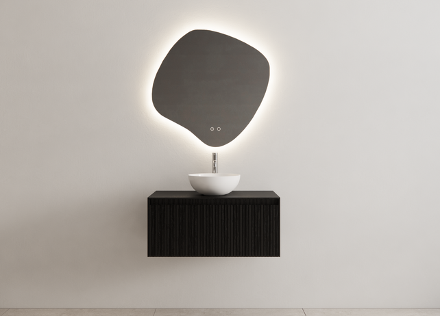 Gliss Design Wastafelonderkast Ribbelfront Zwart Veneer 80 cm 1 lade Timotheus Gliss Design Wastafelonderkast Ribbelfront Zwart Veneer 80 cm 1 lade Timotheus