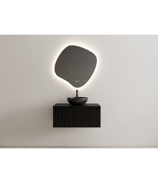 GLISS DESIGN Gliss Design Wastafelonderkast Ribbelfront Zwart Veneer 90 cm 1 lade Timotheus