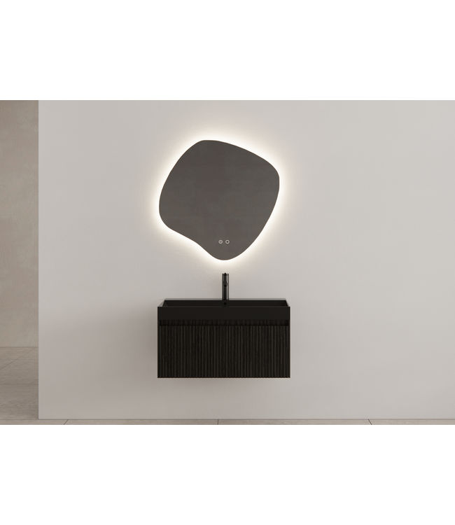 Gliss Design Wastafelonderkast Ribbelfront Zwart Veneer 90 cm 1 lade Timotheus