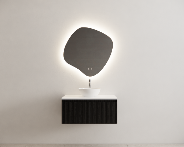 Gliss Design Wastafelonderkast Ribbelfront Zwart Veneer 90 cm 1 lade Timotheus