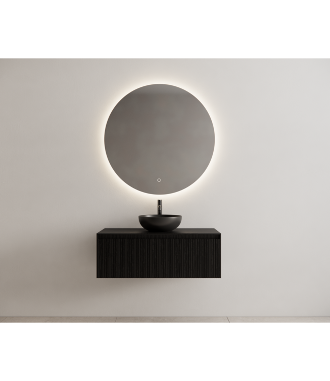 Gliss Design Wastafelonderkast Ribbelfront Zwart Veneer 100 cm 1 lade Timotheus