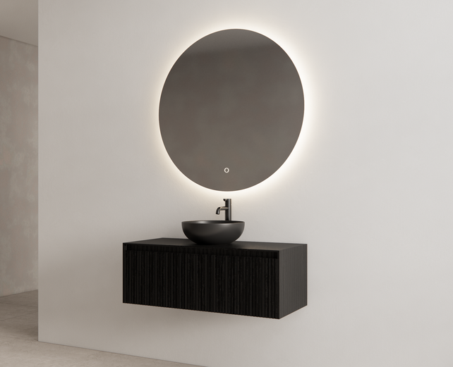 Gliss Design Wastafelonderkast Ribbelfront Zwart Veneer 100 cm 1 lade Timotheus