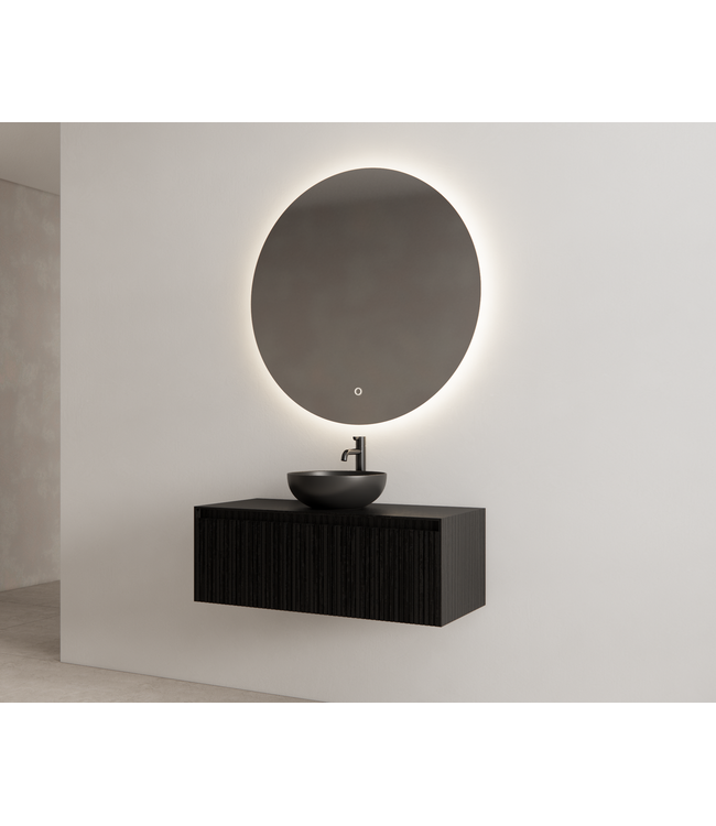 Gliss Design Wastafelonderkast Ribbelfront Zwart Veneer 100 cm 1 lade Timotheus