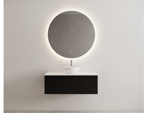 Gliss Design Wastafelonderkast Ribbelfront Zwart Veneer 100 cm 1 lade Timotheus