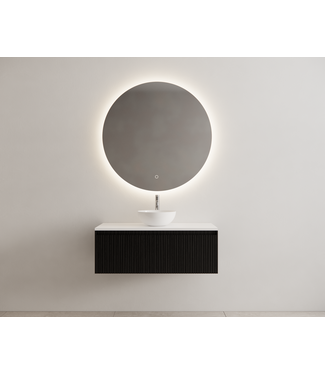 GLISS DESIGN Gliss Design Wastafelonderkast Ribbelfront Zwart Veneer 100 cm 1 lade Timotheus