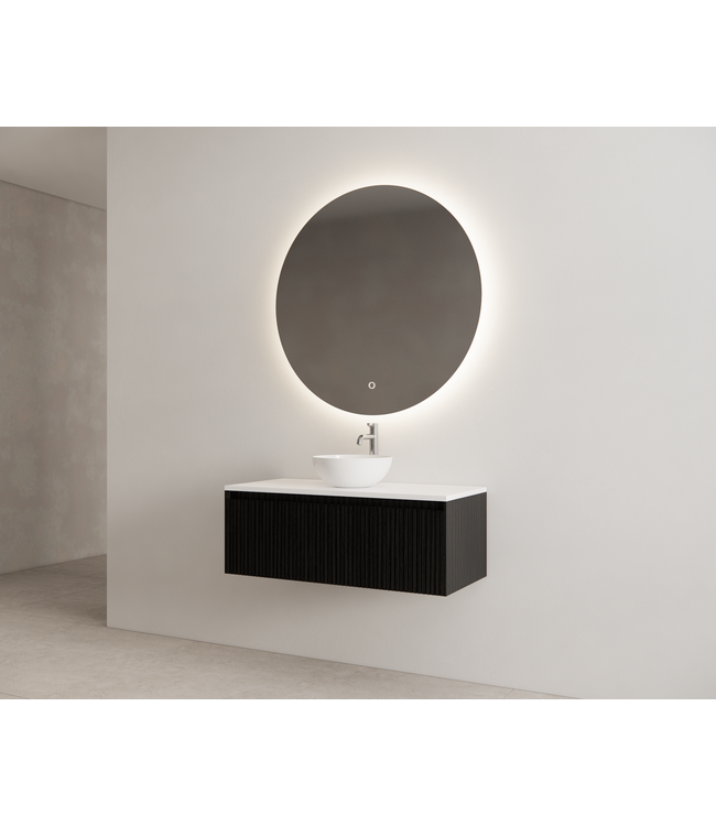 Gliss Design Wastafelonderkast Ribbelfront Zwart Veneer 100 cm 1 lade Timotheus