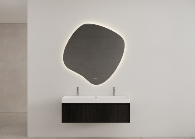 Gliss Design Wastafelonderkast Ribbelfront Zwart Veneer 100 cm 1 lade Timotheus