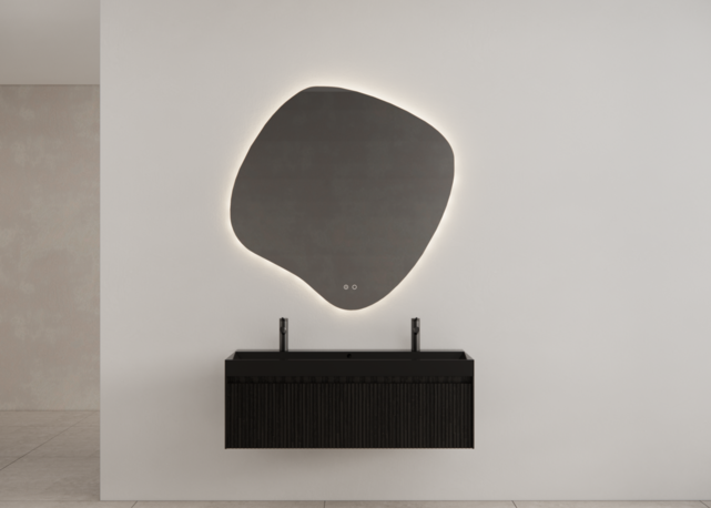 Gliss Design Wastafelonderkast Ribbelfront Zwart Veneer 100 cm 1 lade Timotheus