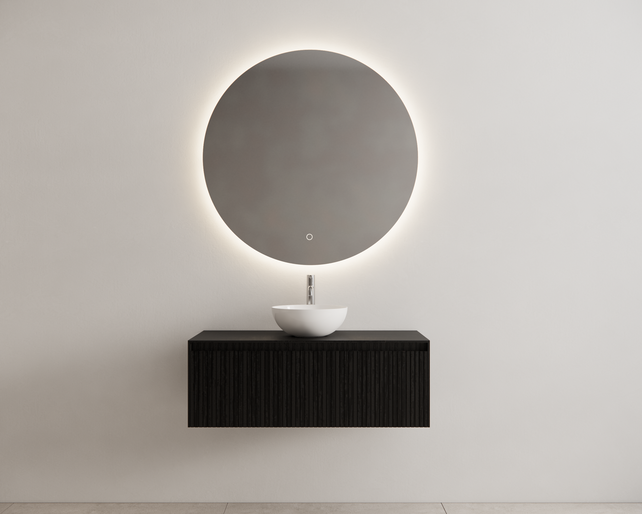 Gliss Design Wastafelonderkast Ribbelfront Zwart Veneer 100 cm 1 lade Timotheus