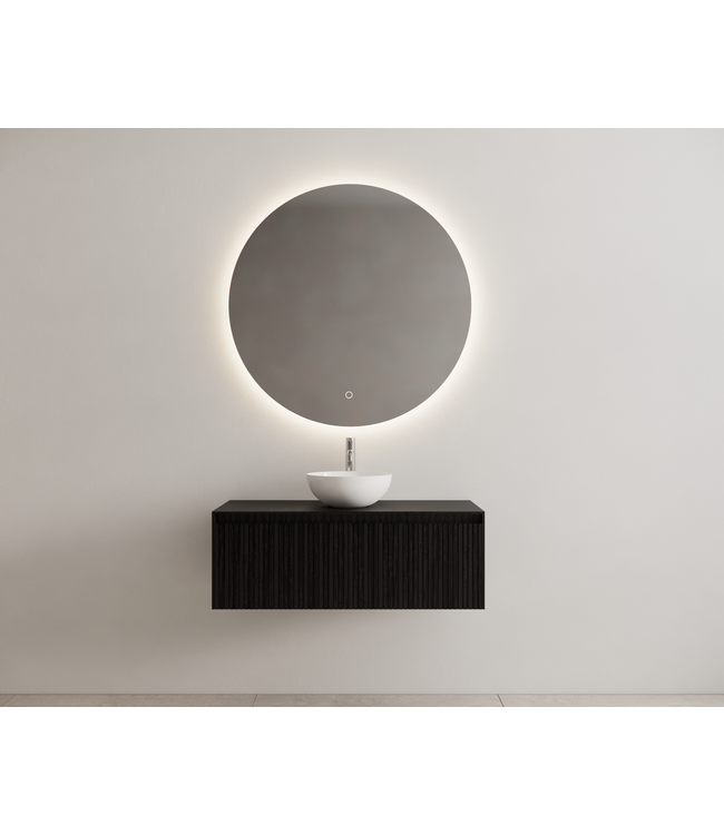 Gliss Design Wastafelonderkast Ribbelfront Zwart Veneer 100 cm 1 lade Timotheus