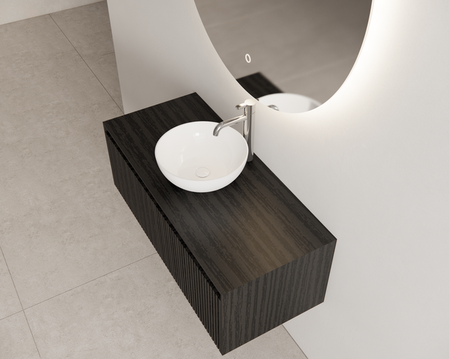 Gliss Design Wastafelonderkast Ribbelfront Zwart Veneer 100 cm 1 lade Timotheus