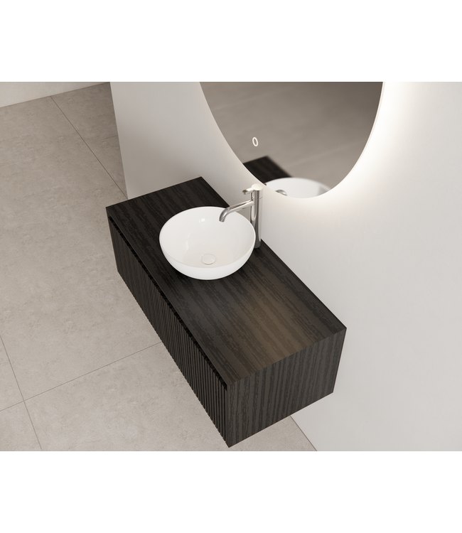 Gliss Design Wastafelonderkast Ribbelfront Zwart Veneer 100 cm 1 lade Timotheus