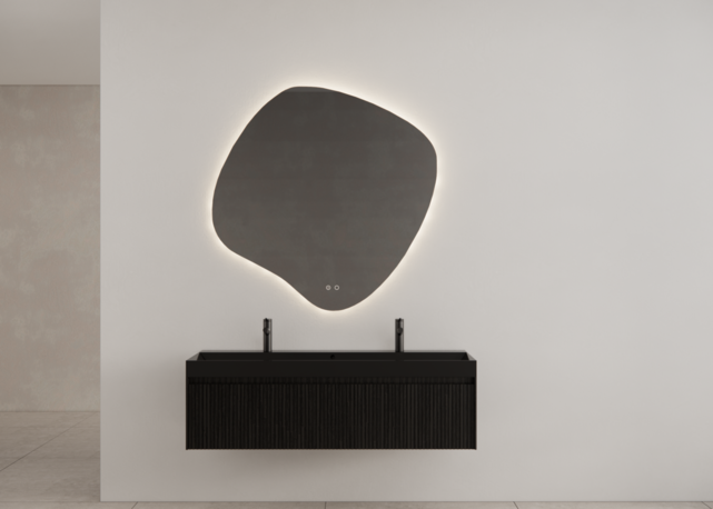 Gliss Design Wastafelonderkast Ribbelfront Zwart Veneer 120 cm 1 lade Timotheus