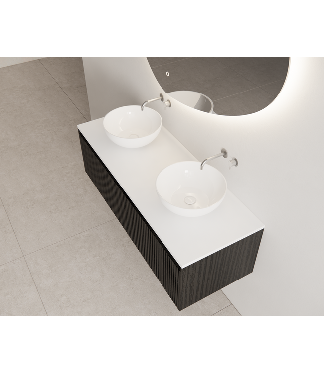 Gliss Design Wastafelonderkast Ribbelfront Zwart Veneer 140 cm 1 lade Timotheu