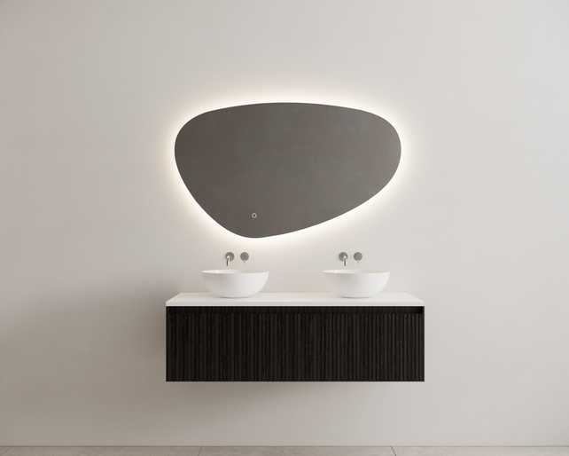 Gliss Design Wastafelonderkast Ribbelfront Zwart Veneer 140 cm 1 lade Timotheu