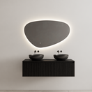 Gliss Design Wastafelonderkast Ribbelfront Zwart Veneer 140 cm 1 lade Timotheu