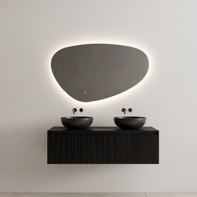 Gliss Design Wastafelonderkast Ribbelfront Zwart Veneer 140 cm 1 lade Timotheus