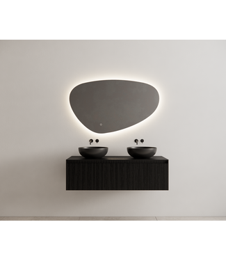 GLISS DESIGN Gliss Design Wastafelonderkast Ribbelfront Zwart Veneer 140 cm 1 lade Timotheus