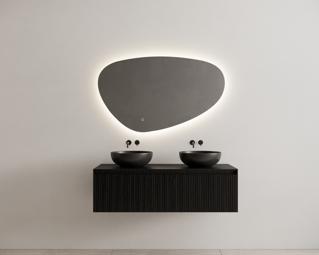 Gliss Design Wastafelonderkast Ribbelfront Zwart Veneer 140 cm 1 lade Timotheu