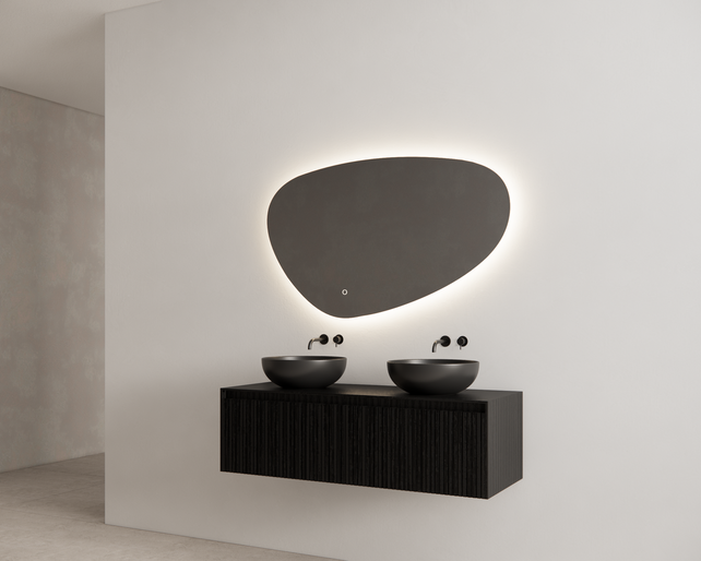 Gliss Design Wastafelonderkast Ribbelfront Zwart Veneer 140 cm 1 lade Timotheu