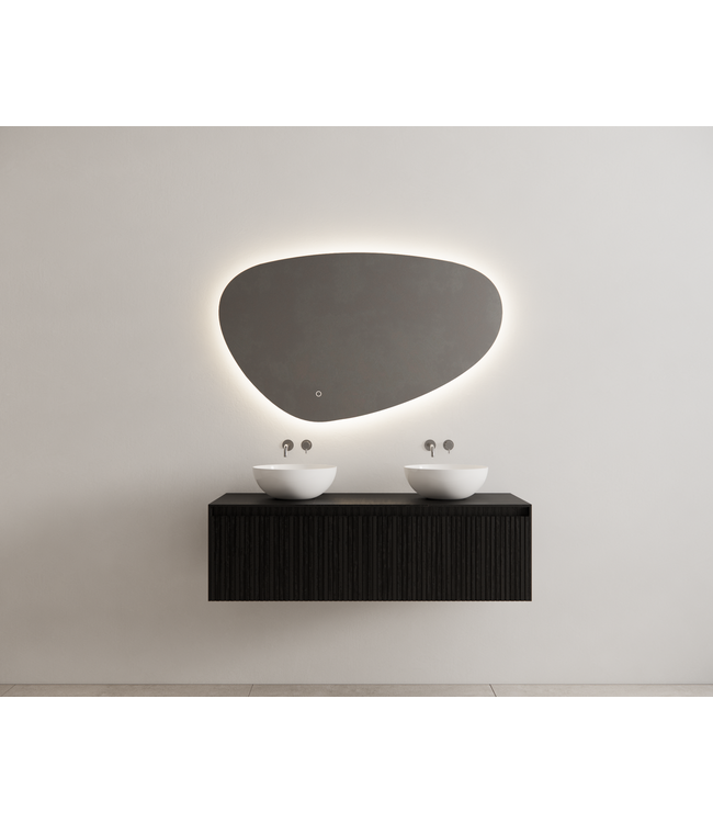 Gliss Design Wastafelonderkast Ribbelfront Zwart Veneer 140 cm 1 lade Timotheu