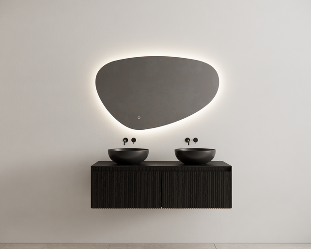 Gliss Design Wastafelonderkast Ribbelfront Zwart Veneer 120 cm 2 lades Timotheus