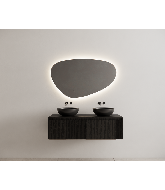 Gliss Design Wastafelonderkast Ribbelfront Zwart Veneer 120 cm 2 lades Timotheus