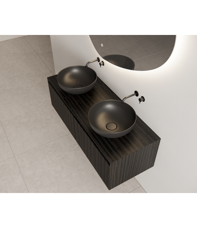 Gliss Design Wastafelonderkast Ribbelfront Zwart Veneer 120 cm 2 lades Timotheus